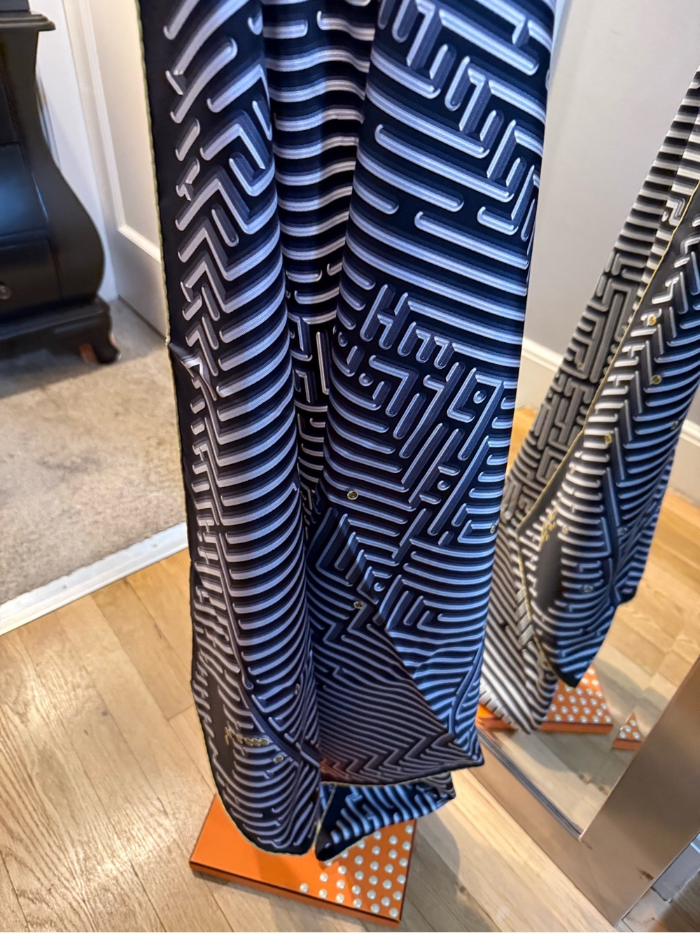 Hermes Navy Blue & White Geometric Scarf